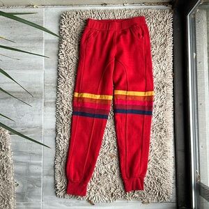 Aviator Nation Red Joggers with Yellow, Pink & Navy Stripes